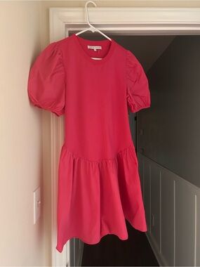 English Factory Hot Pink Puff-Sleeve Drop-Waist Dress